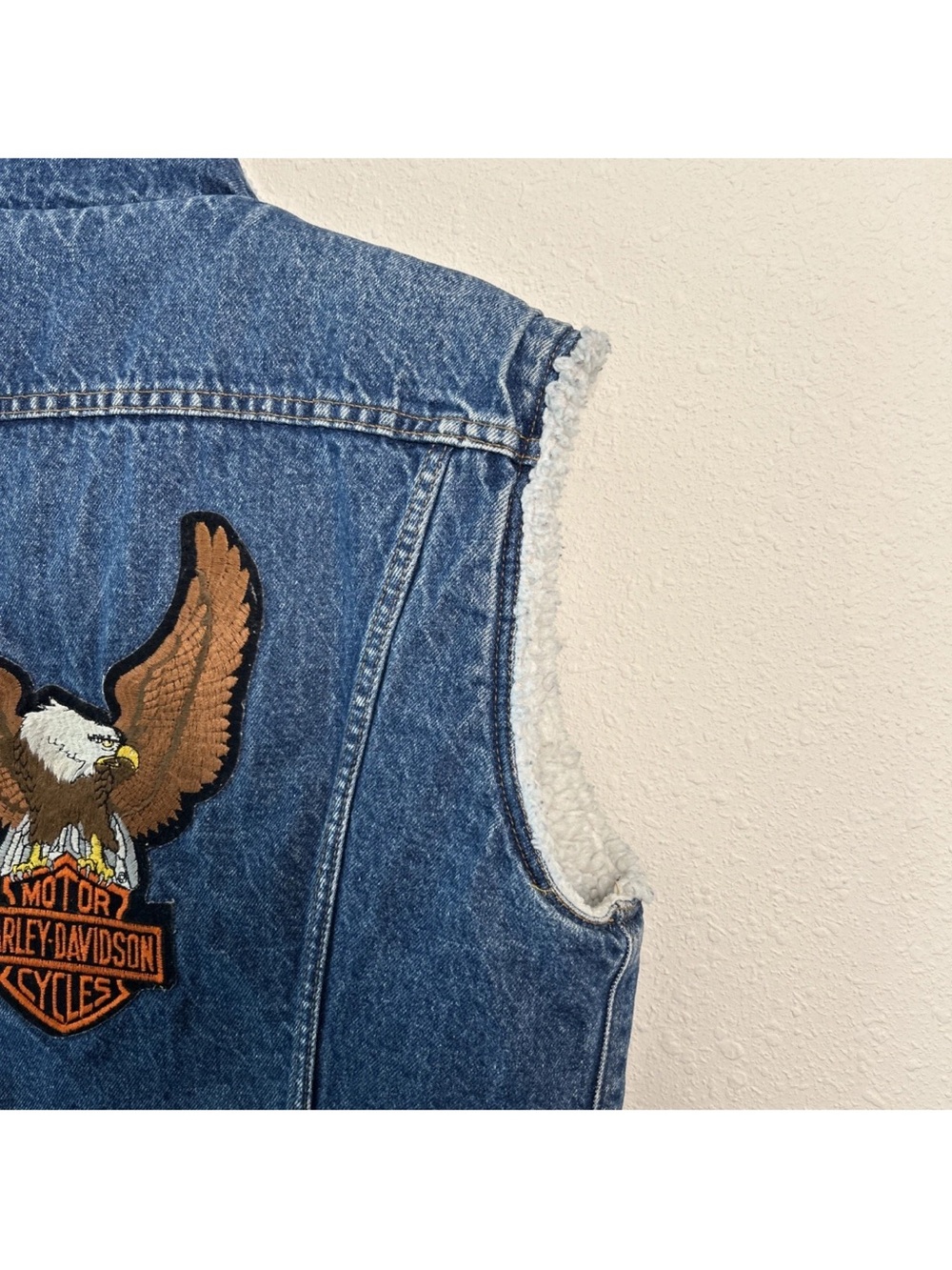 Vintage 80’s Levi’s Denim Sherpa Lined Vest Harley-Davidson Made In USA Size Med - Picture 13 of 16